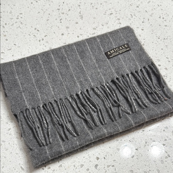 Amicale Cashmere Other - Amicale Cashmere Gray Striped Men's Scarf 11”x 60” fringe menswear unisex